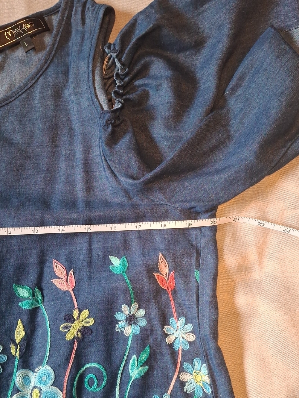 Minkas Boho Floral Embroidered Cold Shoulder Blouse Large - Picture 7 of 9